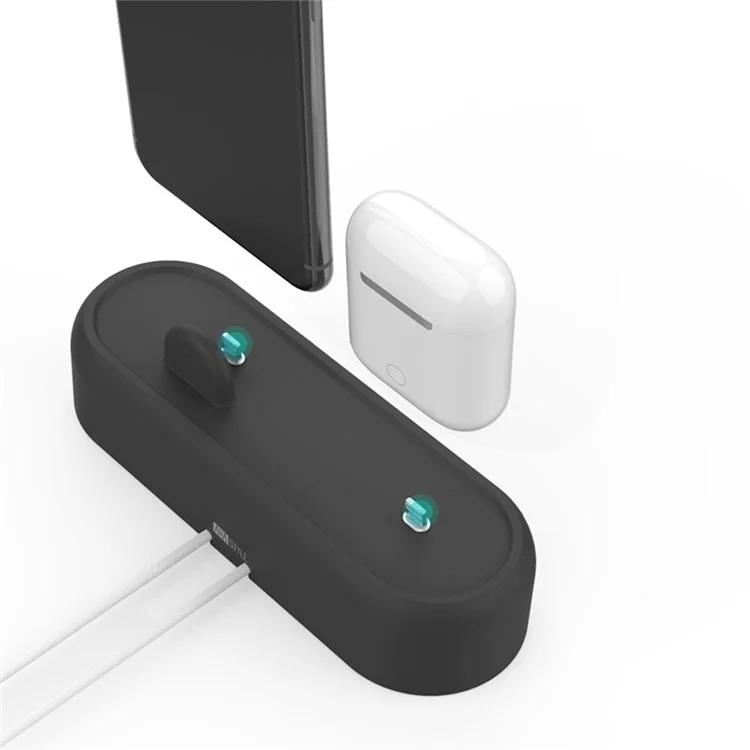 AHASTYLE PT55 2 in 1 Charging Dock Bracket for AirPods / iPhone Silicone Stand Holder - Black
