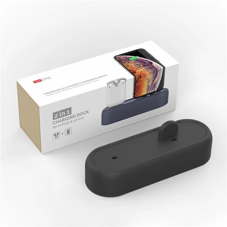 AHASTYLE PT55 2 in 1 Charging Dock Bracket for AirPods / iPhone Silicone Stand Holder - Black