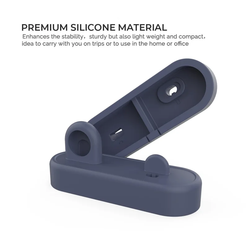 AHASTYLE PT56-S For iPhone 12 / 13 / 14 / Apple Watch Stand Holder 2 in 1 Silicone Charging Dock with Cable Adapter - Midnight Blue