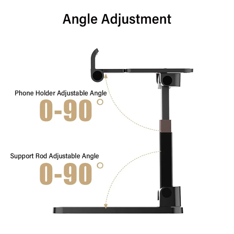 CCT14 Lifting Folding Phone Holder Portatile Multi-Angolo Regolabile Stand per iPhone, Samsung, Huawei - Nero