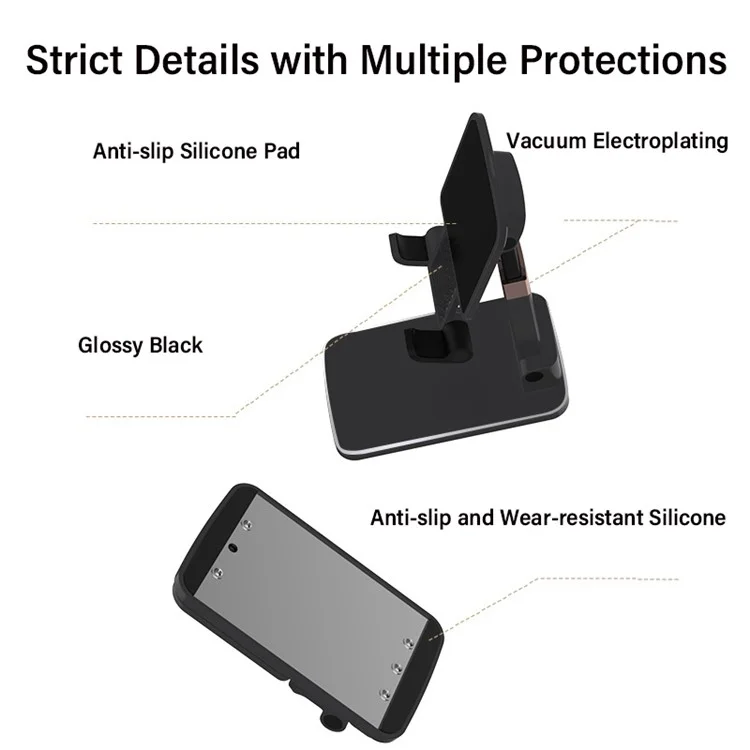 CCT14 Lifting Folding Phone Holder Portatile Multi-Angolo Regolabile Stand per iPhone, Samsung, Huawei - Nero