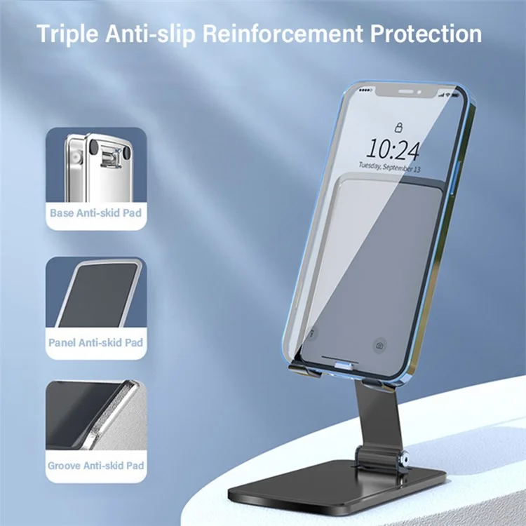 CCT15 Portable Folding Phone Holder Adjustable Anti-Slip Tablets Metal Stand for 4-13 inch Device - Tarnish