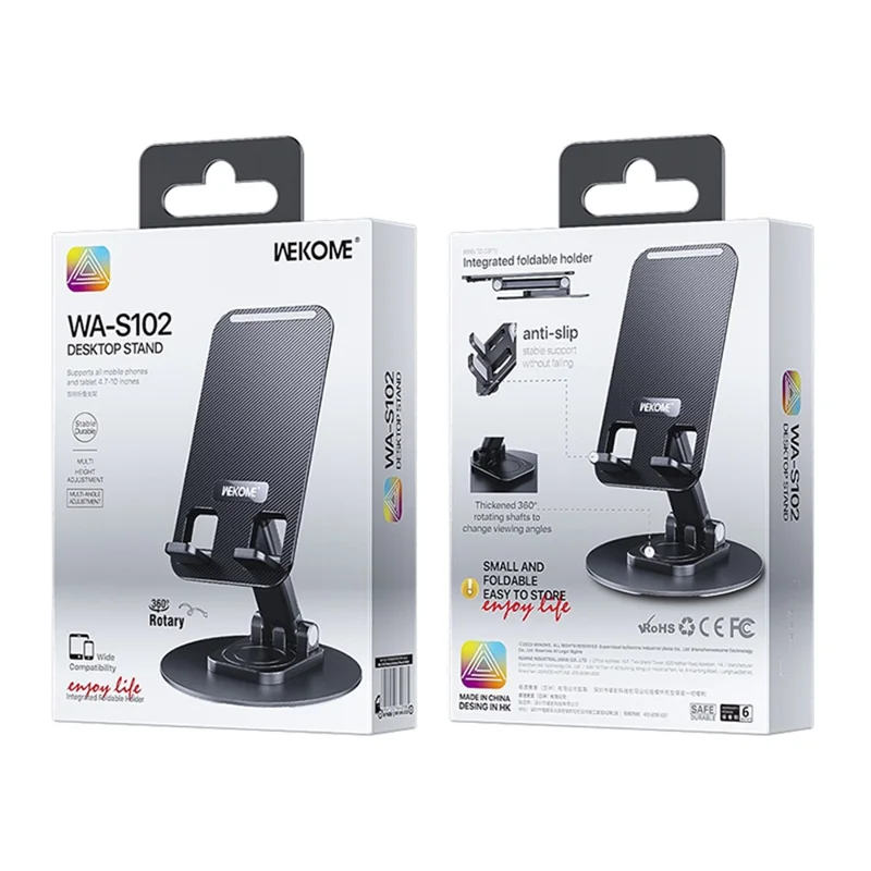 WEKOME S102 Suporte de Mesa de Telefone Rotativo Desktop Feito de Liga de Alumínio Dobrável Mini Suporte para Tablet - Branco