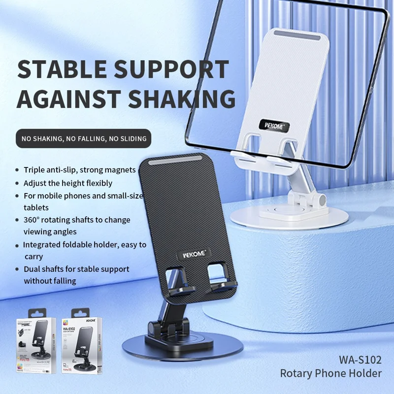 WEKOME S102 Suporte de Mesa de Telefone Rotativo Desktop Feito de Liga de Alumínio Dobrável Mini Suporte para Tablet - Branco