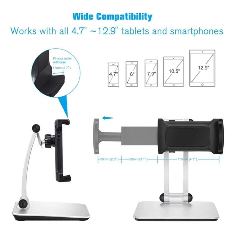 TM1901 Foldable 4.7-12.9inch Phone Tablet Stand Aluminum Alloy Plastic Desktop Rotatable Tablet Holder