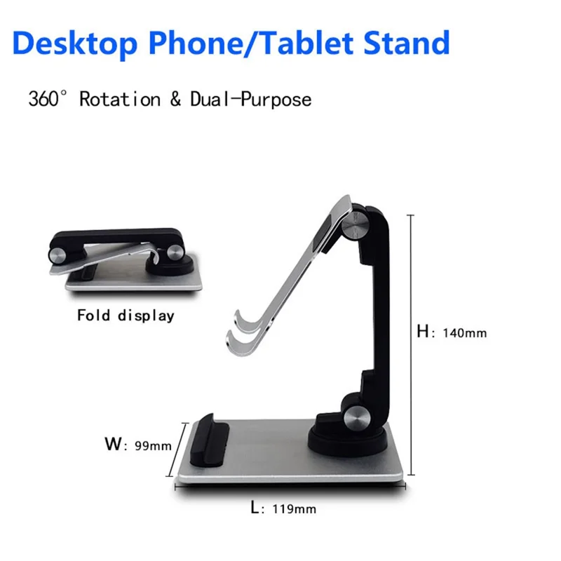 TM12 Mini Folding Phone Stand Aluminum Alloy Desktop Rotating Tablet Stand Adjustable Cell Phone Holder - Silver