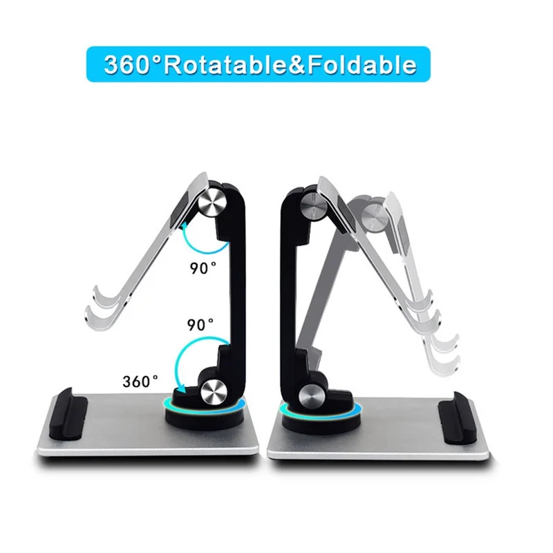 TM12 Mini Folding Phone Stand Aluminum Alloy Desktop Rotating Tablet Stand Adjustable Cell Phone Holder - Silver