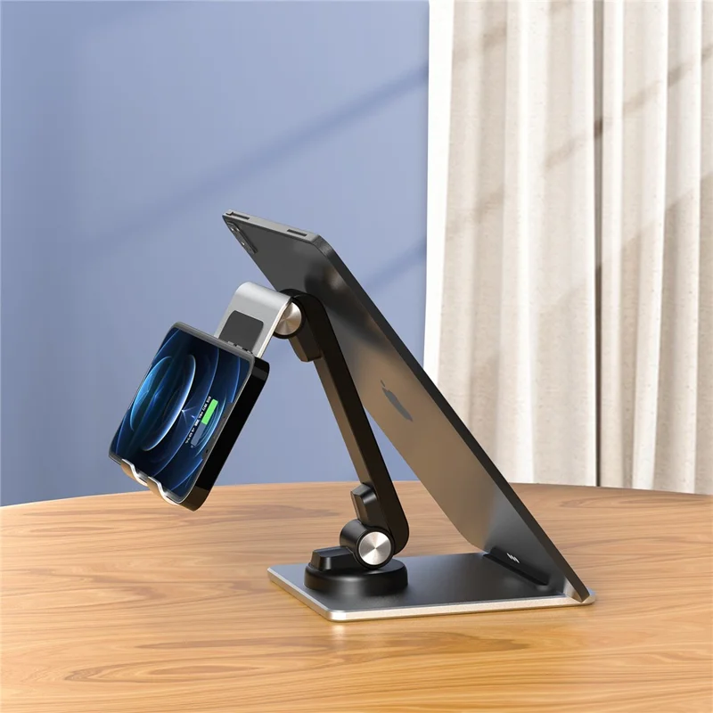 TM12 Mini Folding Phone Stand Aluminum Alloy Desktop Rotating Tablet Stand Adjustable Cell Phone Holder - Silver
