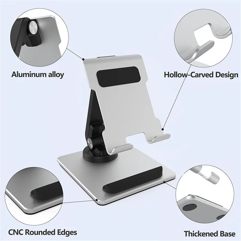 TM12 Mini Folding Phone Stand Aluminum Alloy Desktop Rotating Tablet Stand Adjustable Cell Phone Holder - Silver