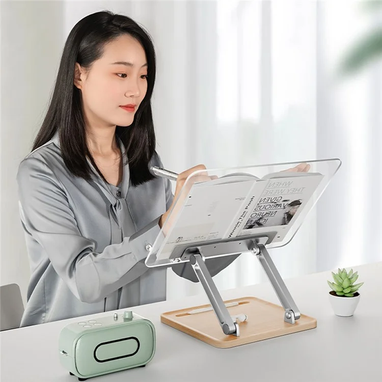 BG-4B Transparent Acrylic Book Stand Folding Metal Book Holder Portable Desktop Adjustable Reading Stand