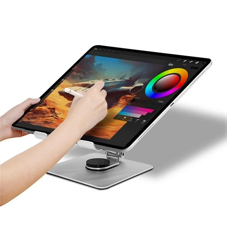 Suporte de mesa rotativo de liga de alumínio C4 para tablet, dobrável, mini PC, para dispositivos de 6 a 14 polegadas - Prata