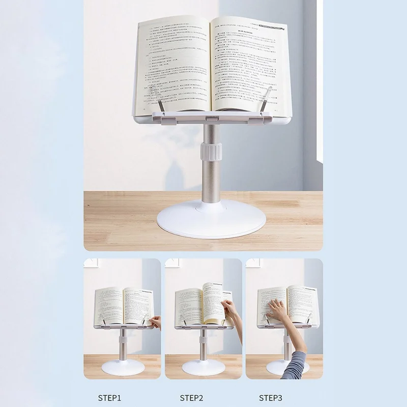 Height Angle Adjustable Book Stand Desktop Book Holder Aluminum Alloy Reading Stand for Laptops, Tablets