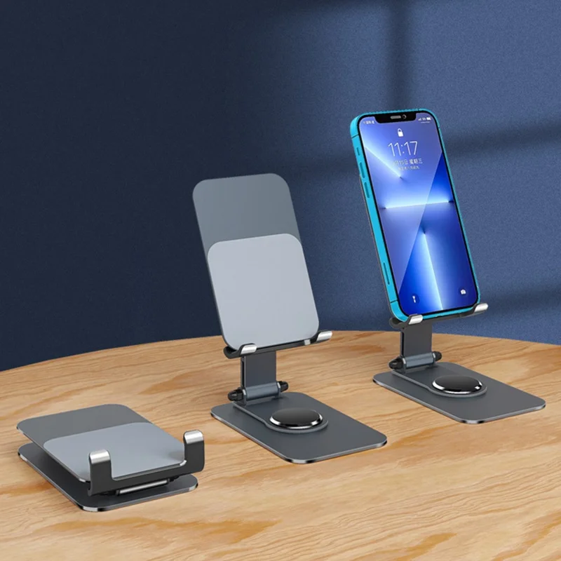Q10 Desktop Folding Phone Stand Aluminum Alloy Ultra-Thin Rotating Cell Phone Holder - Grey