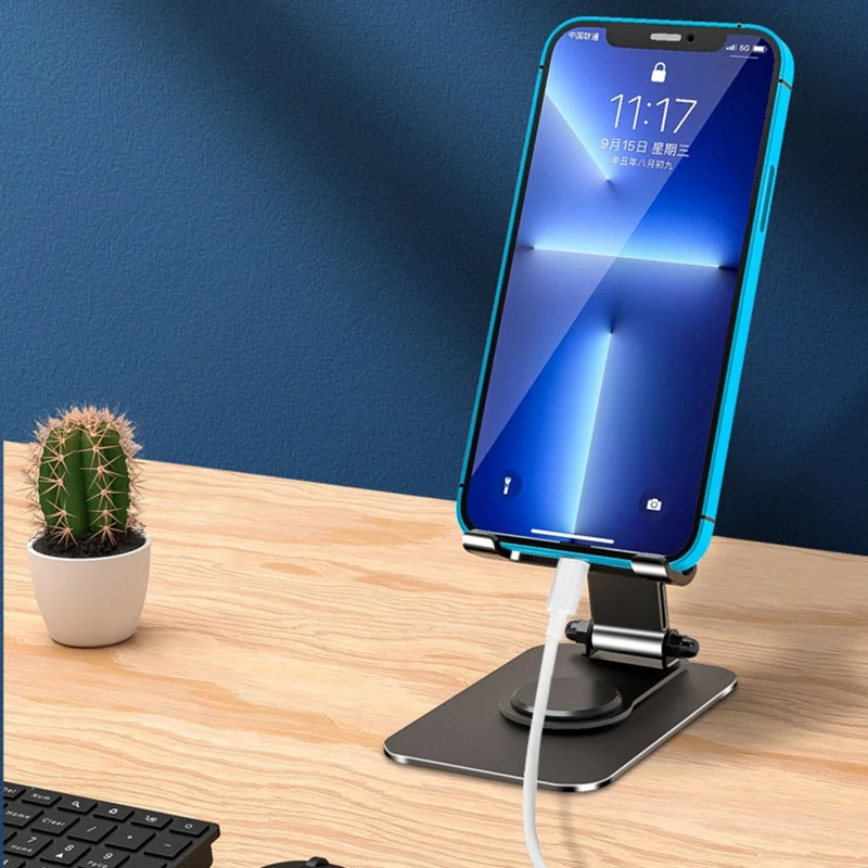 Q10 Desktop Folding Phone Stand Aluminum Alloy Ultra-Thin Rotating Cell Phone Holder - Grey