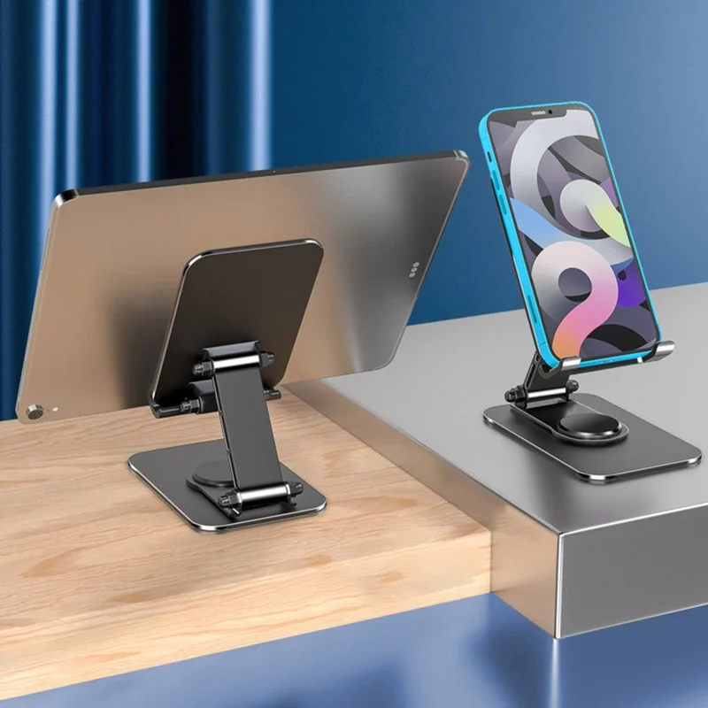 Q10 Desktop Folding Phone Stand Aluminum Alloy Ultra-Thin Rotating Cell Phone Holder - Grey