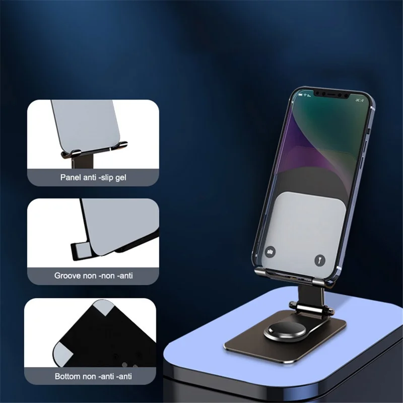 Q10 Desktop Folding Phone Stand Aluminum Alloy Ultra-Thin Rotating Cell Phone Holder - Grey