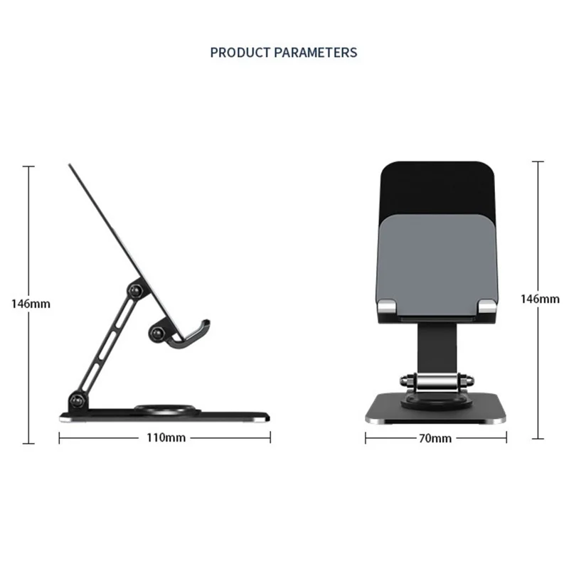 Q10 Desktop Folding Phone Stand Aluminum Alloy Ultra-Thin Rotating Cell Phone Holder - Grey