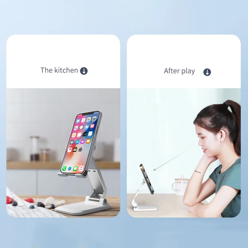 Q7-L Multifunction Folding Phone Holder Aluminum Alloy Desktop Adjustable Cell Phone Stand - White