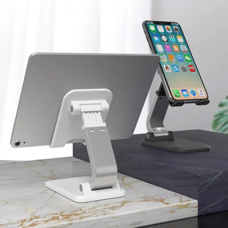 Q7-L Multifunction Folding Phone Holder Aluminum Alloy Desktop Adjustable Cell Phone Stand - White