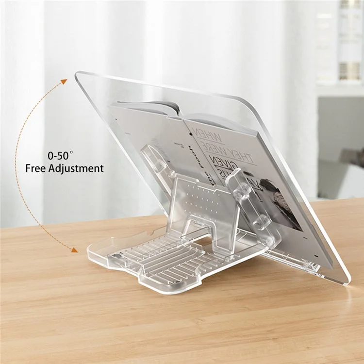 BG-2Y Transparent Acrylic Book Stand Folding Book Holder Portable Desktop Adjustable Reading Stand