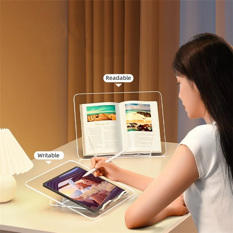 BG-2Y Transparent Acrylic Book Stand Folding Book Holder Portable Desktop Adjustable Reading Stand