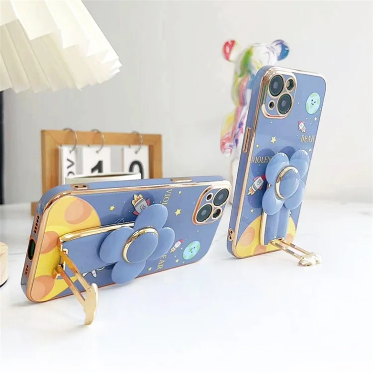 Multifunction Cartoon Windmill Mobile Phone Kickstand Adhesive Sticker Rotating Cellphone Kickstand Holder - Blue