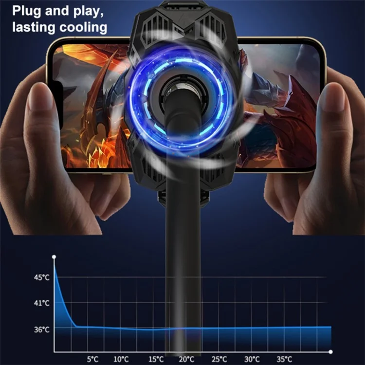 S98 Semiconductor Cooling Fan Phone Cooler Mobile Phone Radiator with Phone Holder Stand Mount - Black