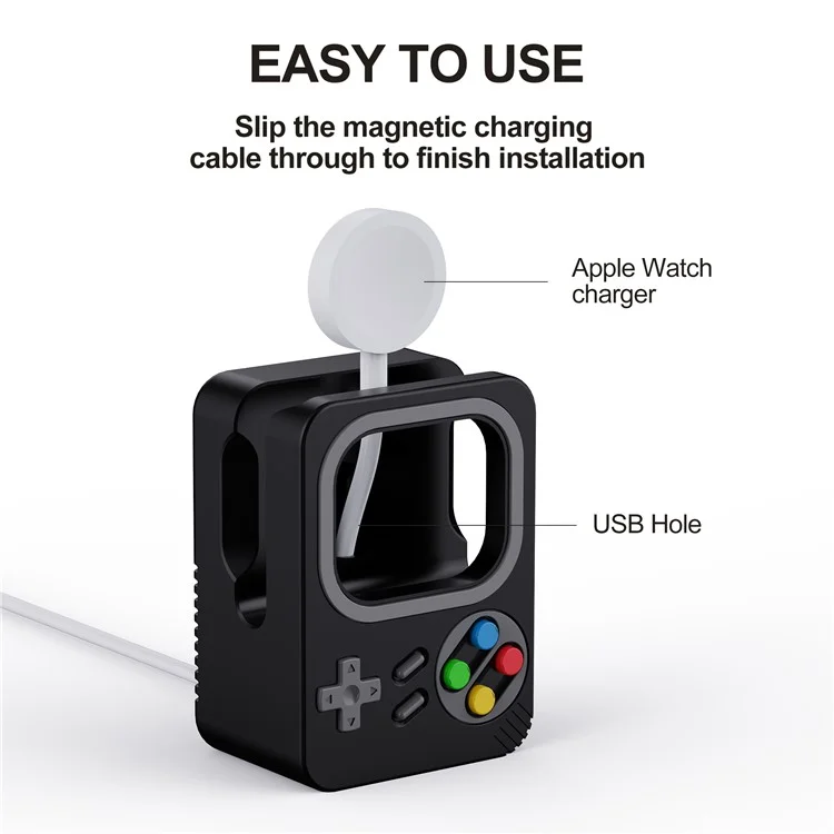 Supporto Caricatore per Apple Watch, Supporto da Carica Stile Console di Gioco Retrò in Silicone - Nero