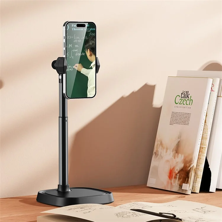 Boneruy T8 Cell Telep Stand Hied Angle Angle Stopor de Tielbogar Ajustable Para Video Vlog Vlog - Negro