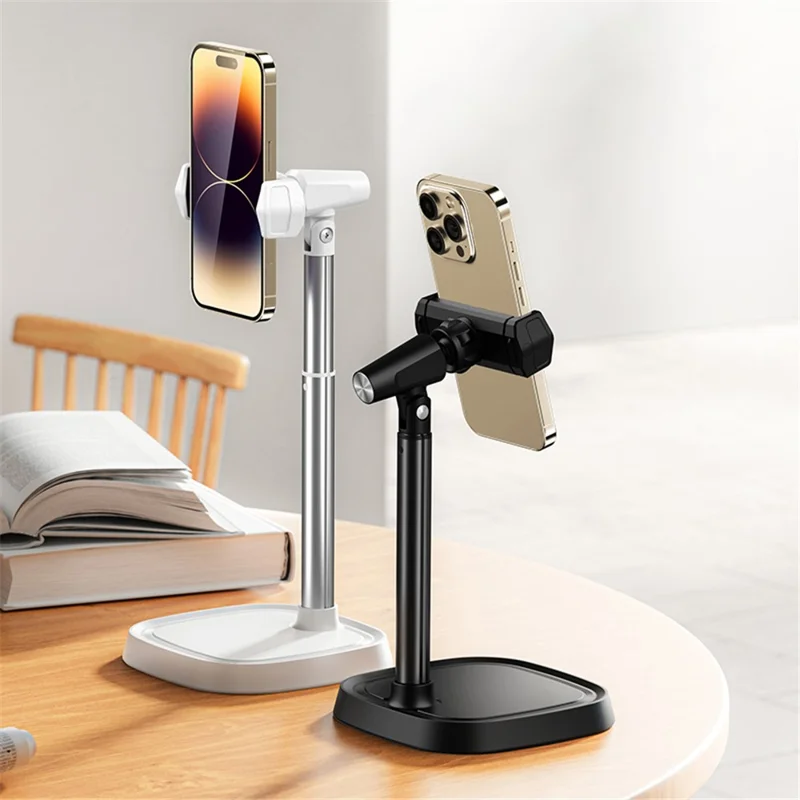 BONERUY T8 Cell Phone Stand Height Angle Adjustable Phone Holder Stand for Live Vlog Streaming Video - White