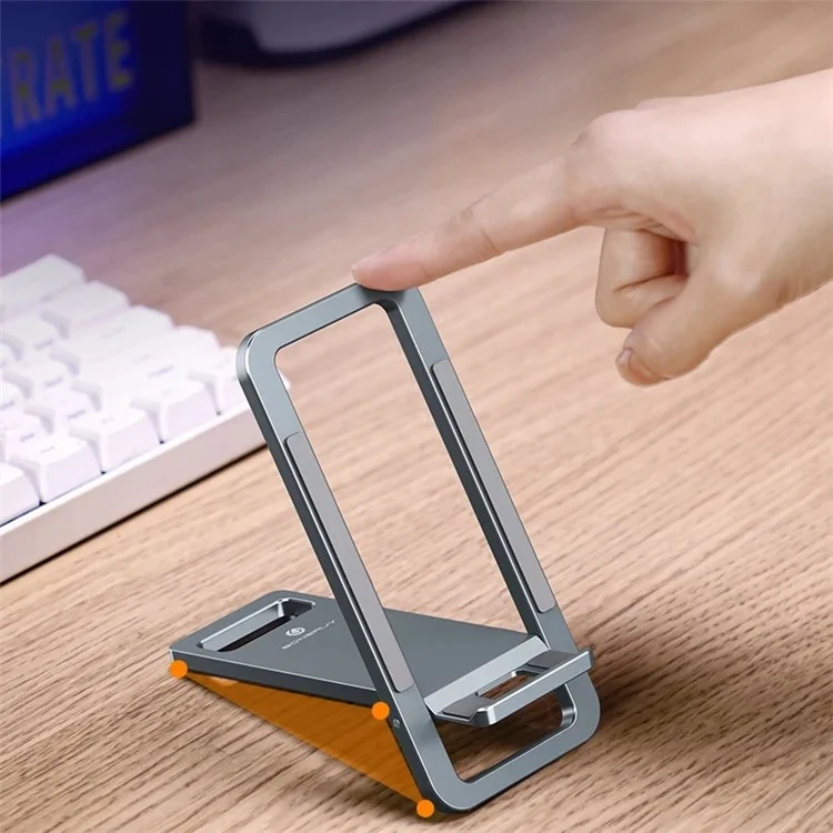 BONERUY T6 Cell Phone Stand Foldable Aluminum Adjustable Phone Tablet Holder Cradle Dock for Desk Travel - Dark Grey