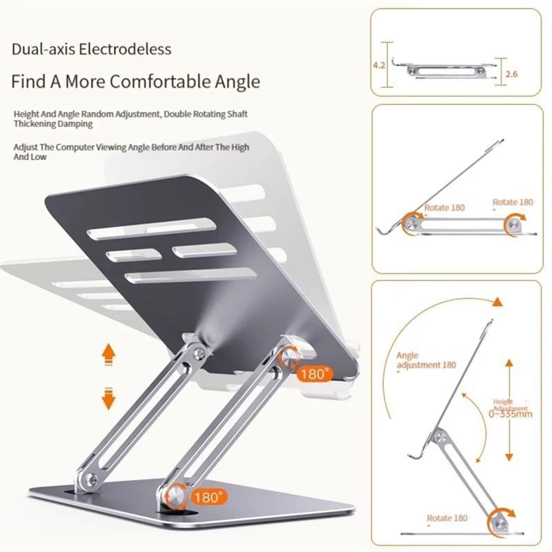 BONERUY P89 Tablet Stand for Desk Hollow Heat Dissipation Adjustable Tablet Holder Carbon Steel Tablet Riser - Dark Grey