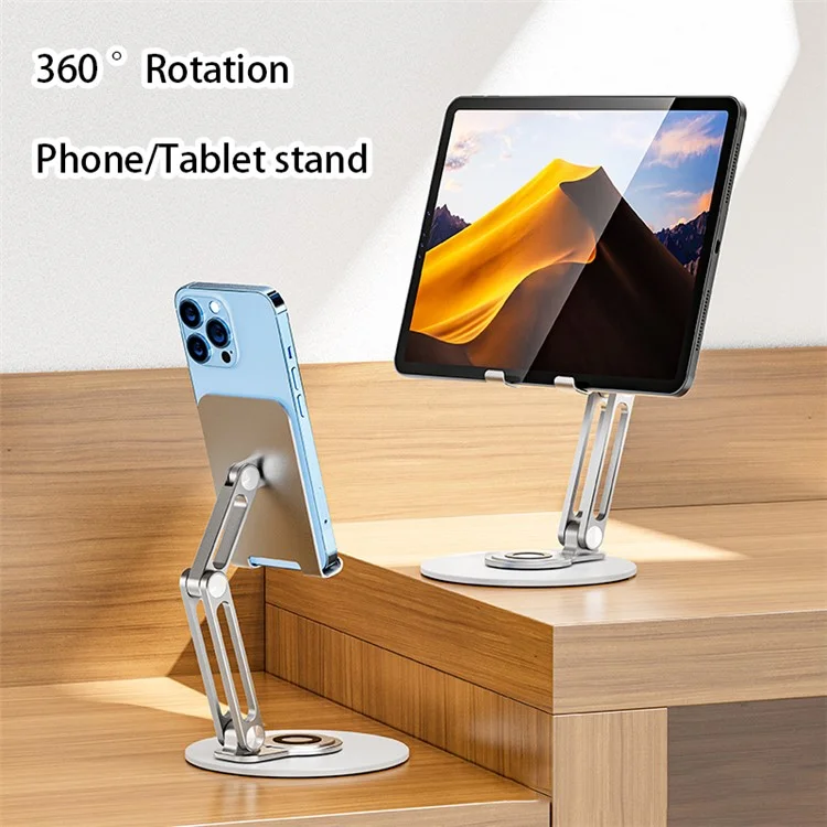 BONERUY L06MINI Tablet Stand Holder Adjustable Aluminum Alloy Desktop Phone Mount Stand 360 Degree Rotating Cradle - Silver