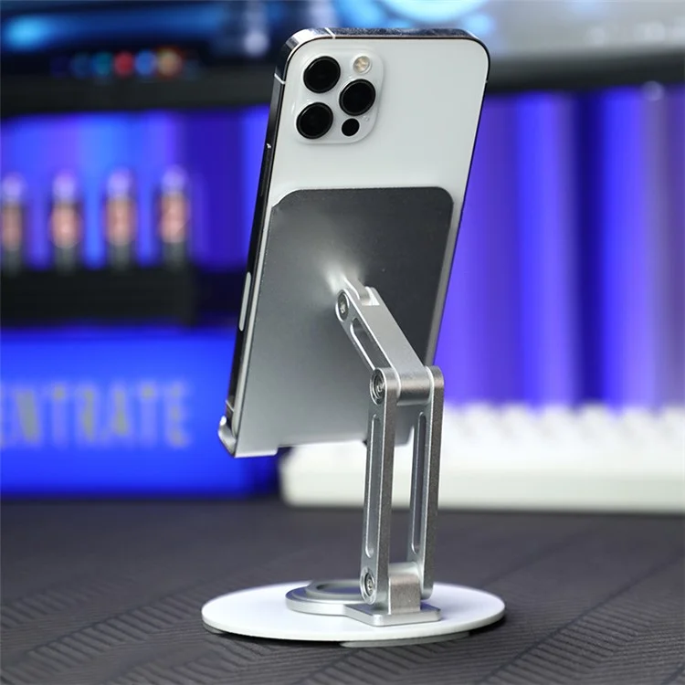 BONERUY L06MINI Tablet Stand Holder Adjustable Aluminum Alloy Desktop Phone Mount Stand 360 Degree Rotating Cradle - Silver