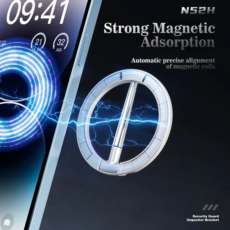 R-JUST SJ20-4 Magnetic Phone Ring Holder with Knife Vertical and Horizontal Stand Foldable Cellphone Kickstand Compatible with MagSafe - Dark Grey