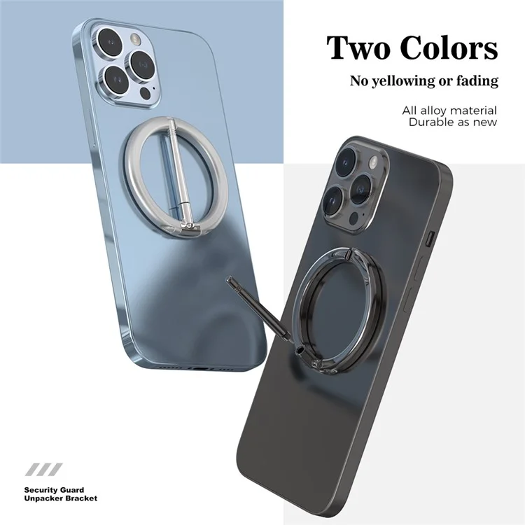 R-JUST SJ20-4 Magnetic Phone Ring Holder with Knife Vertical and Horizontal Stand Foldable Cellphone Kickstand Compatible with MagSafe - Dark Grey