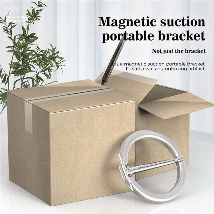 R-JUST SJ20-4 Magnetic Phone Ring Holder with Knife Vertical and Horizontal Stand Foldable Cellphone Kickstand Compatible with MagSafe - Dark Grey