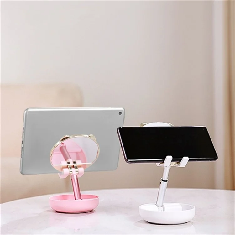 ICARERFAMILY IF-ZMZJ01 Mirror Design Cartoon Desktop Bracket Folding Stand for Phone / Tablet - Pink