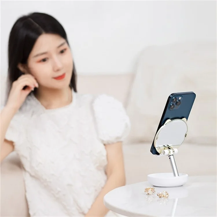 ICARERFAMILY IF-ZMZJ01 Mirror Design Cartoon Desktop Bracket Folding Stand for Phone / Tablet - Pink