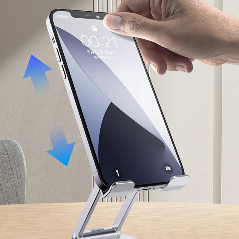 R-JUST SJ33 Foldable Cell Phone Stand Universal 9.7'' Aluminum Alloy Mobile Phone Holder Cradle Dock - Grey