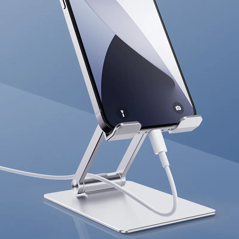 R-JUST SJ33 Foldable Cell Phone Stand Universal 9.7'' Aluminum Alloy Mobile Phone Holder Cradle Dock - Grey