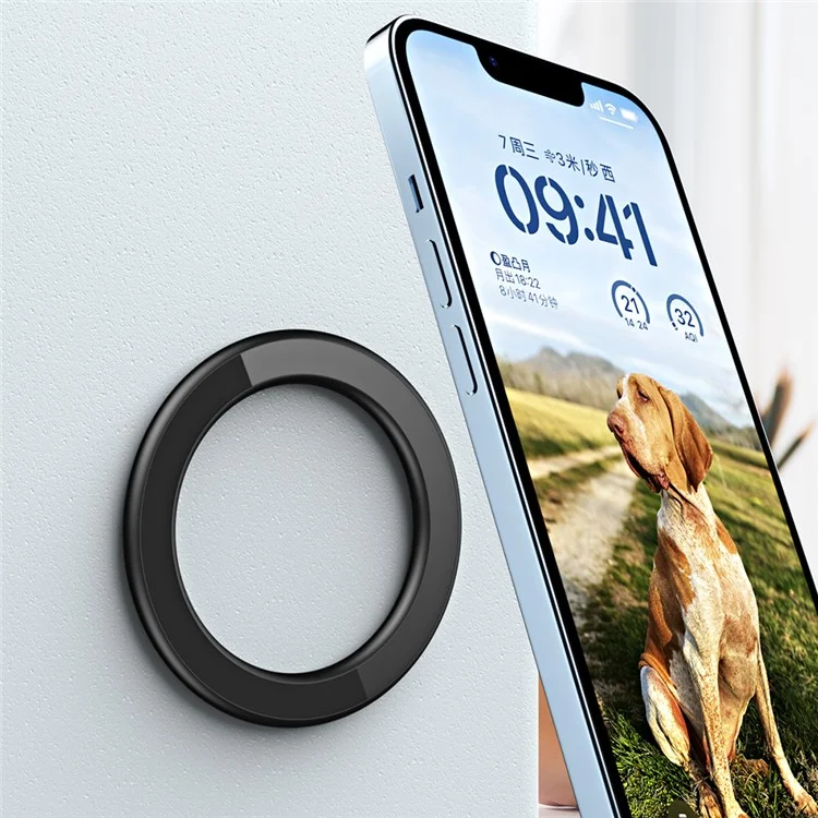 Magnetic Ring Sticker Zinc Alloy Wall Mount Magnet Phone Holder Stand Compatible with Magsafe - Black