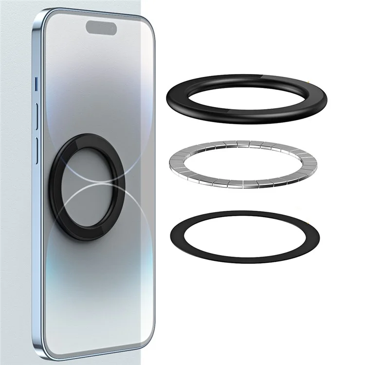 Magnetic Ring Sticker Zinc Alloy Wall Mount Magnet Phone Holder Stand Compatible with Magsafe - Black