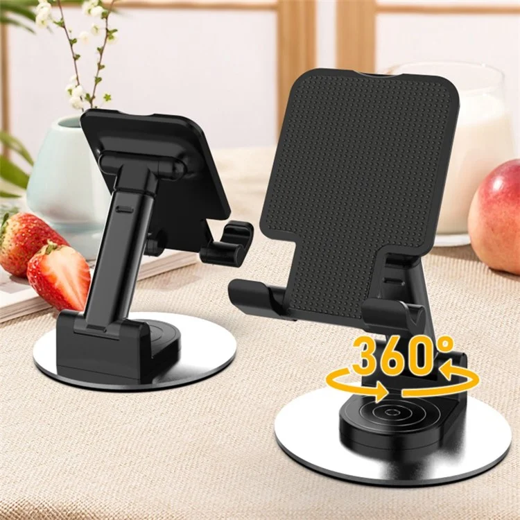 CCT21 Universal Soporte de teléfono móvil plegable de 360 grados Silicona+ABS Soporte de escritorio para tableta para ver vídeos, jugar - Negro 