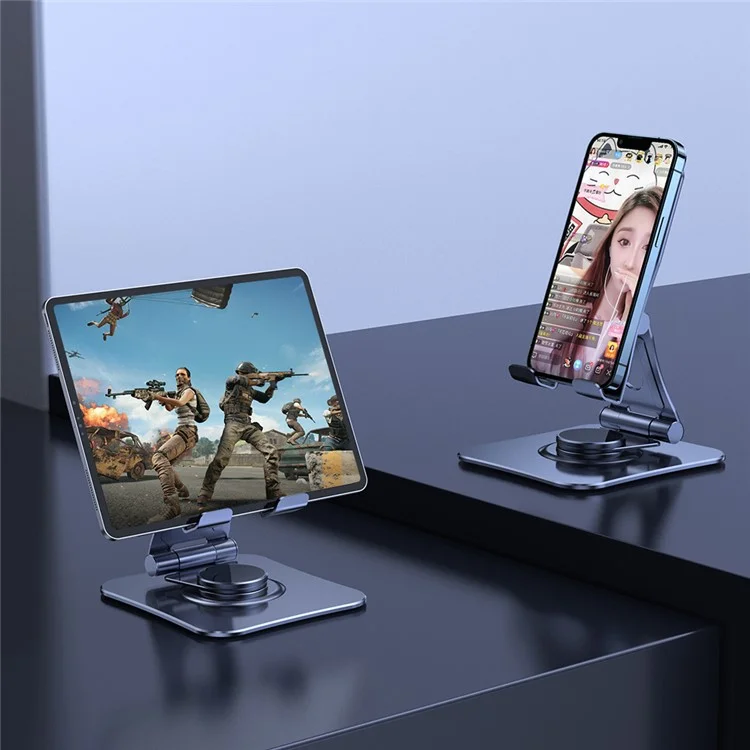 T635 Cell Phone Tablet Holder 360 Degree Rotating Aluminum Alloy Folding Stand Desktop Adjustable Portable Stand - Blue