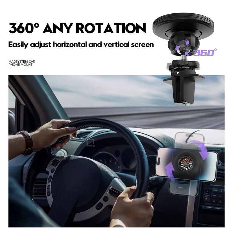 Bulk Purchasing CZ05-B Wheel Shape Magnetic Clip Car Phone Mount 360-Degree Rotating Air Vent Phone Holder
