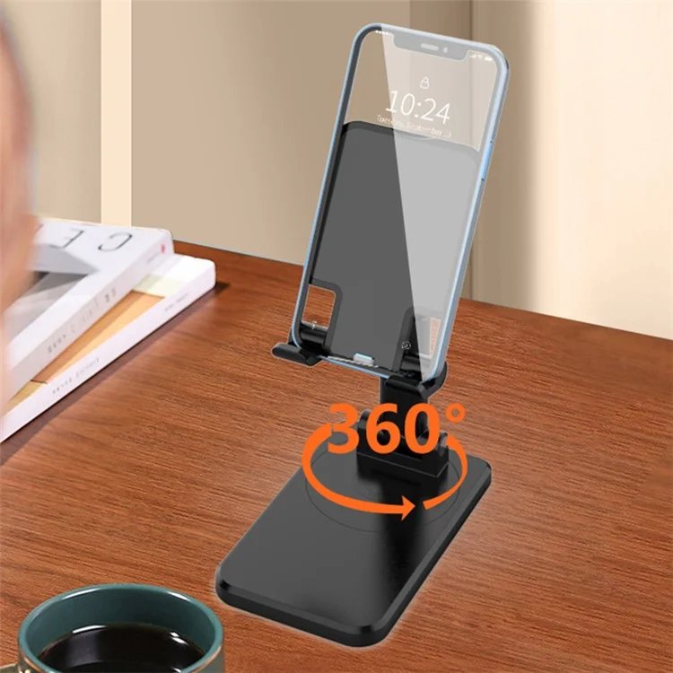CCT19 Foldable Cell Phone Stand Rotation Height Adjustable Phone Holder ABS+Silicone Desktop Phone Mount - Black