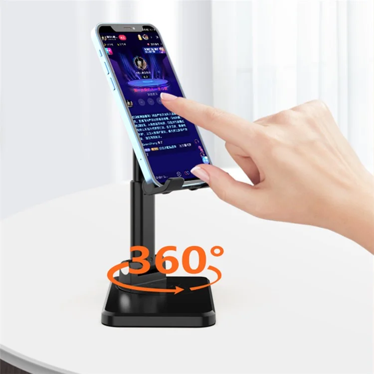 CCT19 Foldable Cell Phone Stand Rotation Height Adjustable Phone Holder ABS+Silicone Desktop Phone Mount - Black