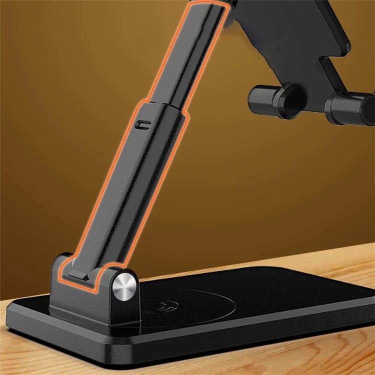 CCT19 Foldable Cell Phone Stand Rotation Height Adjustable Phone Holder ABS+Silicone Desktop Phone Mount - Black