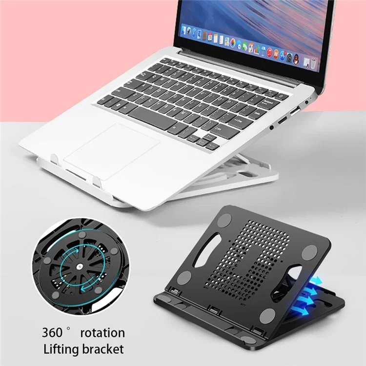 Portable Height Adjustable Laptop Cooling Base Rotatable Notebook Cooler Stand Phone Holder - Black